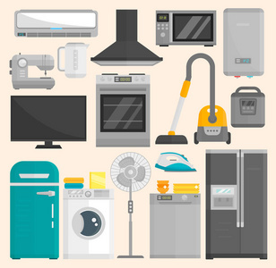家电厨房设备国内电动工具技术家用洗衣机和清洁组机内部的电矢量图